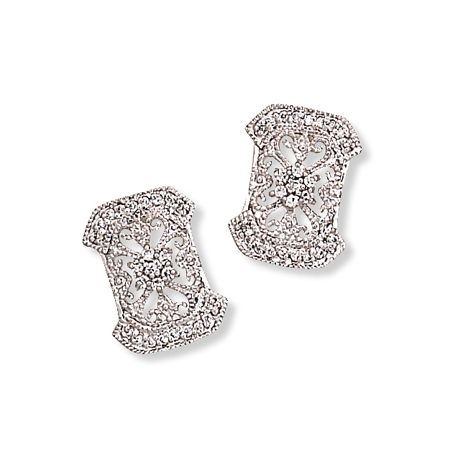 Antique Filigree w/CZ Rectangle Earrings - Click Image to Close